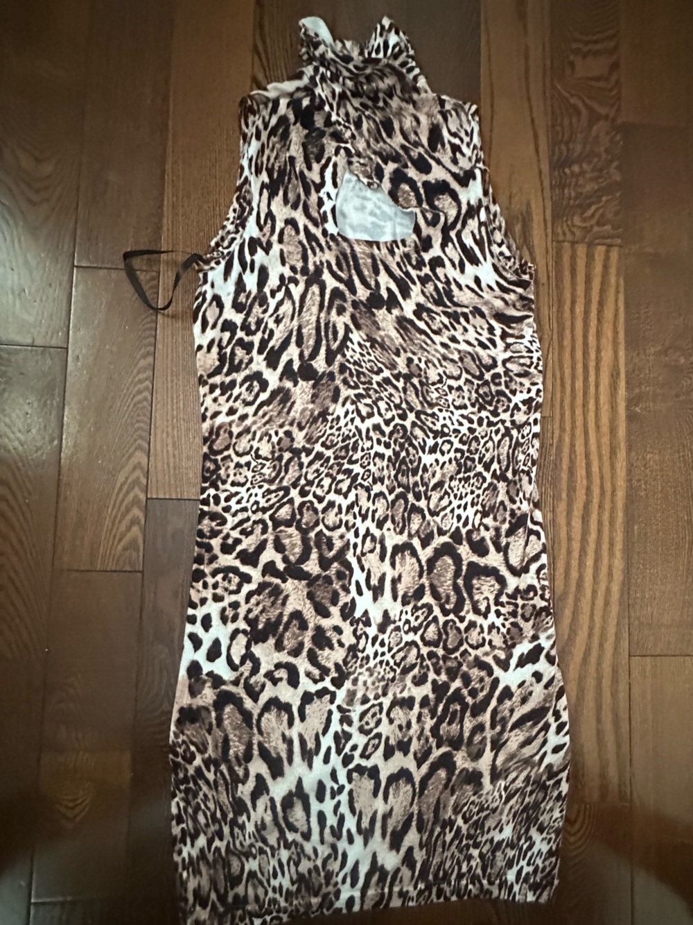 bebe Leopard Print Sleeveless Dress in Brown & Cream